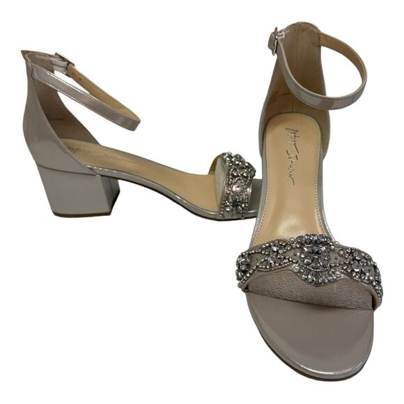 Blue‎ by Betsey Johnson Mel Bejeweled Satin Ankle Strap Block Heel  Shoes Sz 9.5 - Picture 1 of 8